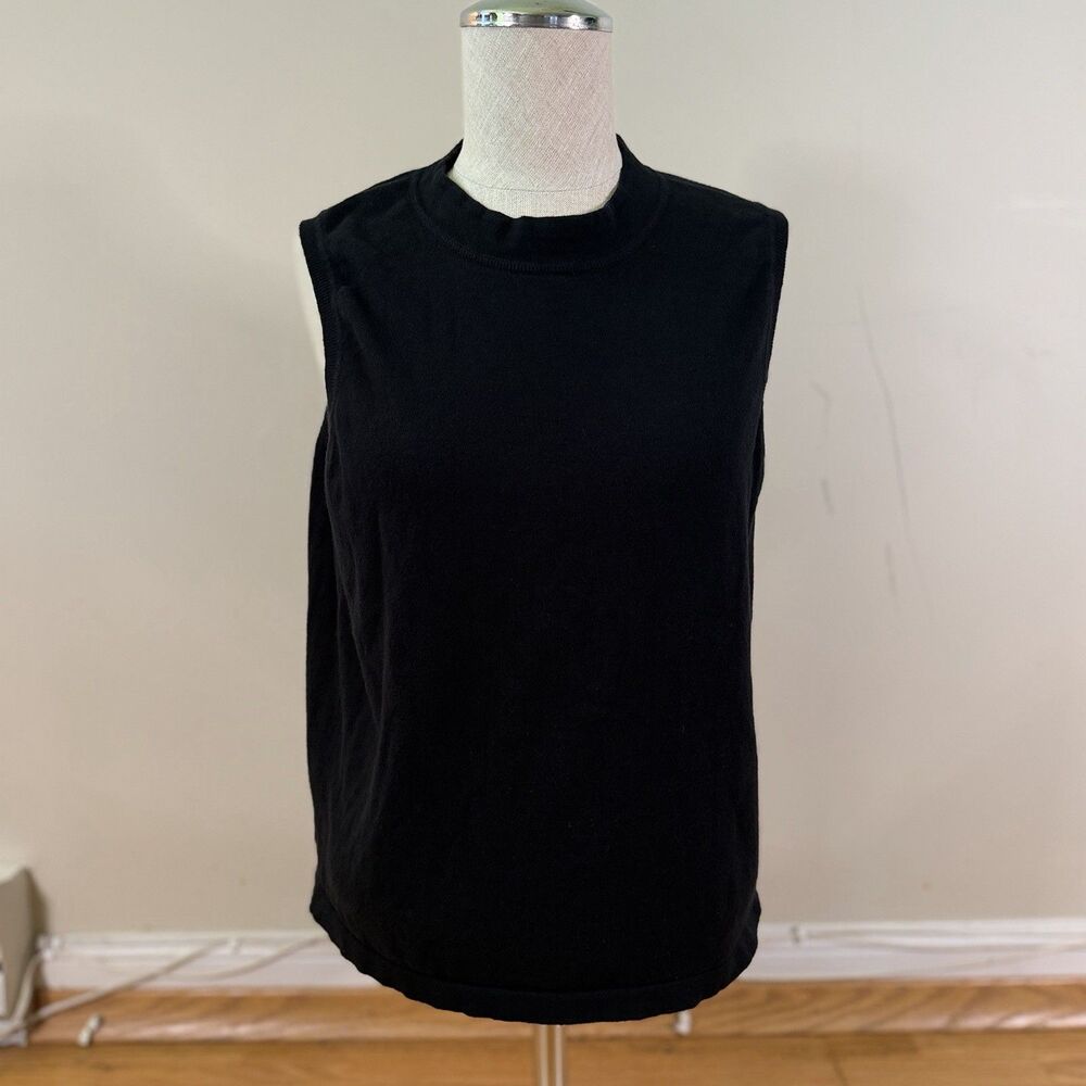 Naadam Cotton Cashmere Sleeveless Sweater Top XL Black Minimalist Quiet Luxury